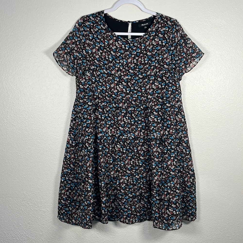 Madewell Floral Print Dress - Black and Blue